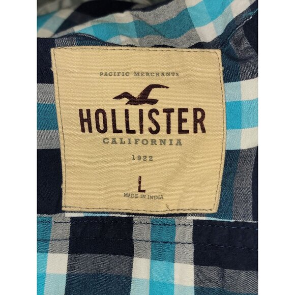 Hollister Mens Blue Plaid Long-Sleeve Button-Up Shirt RARE Size L - Picture 3 of 4